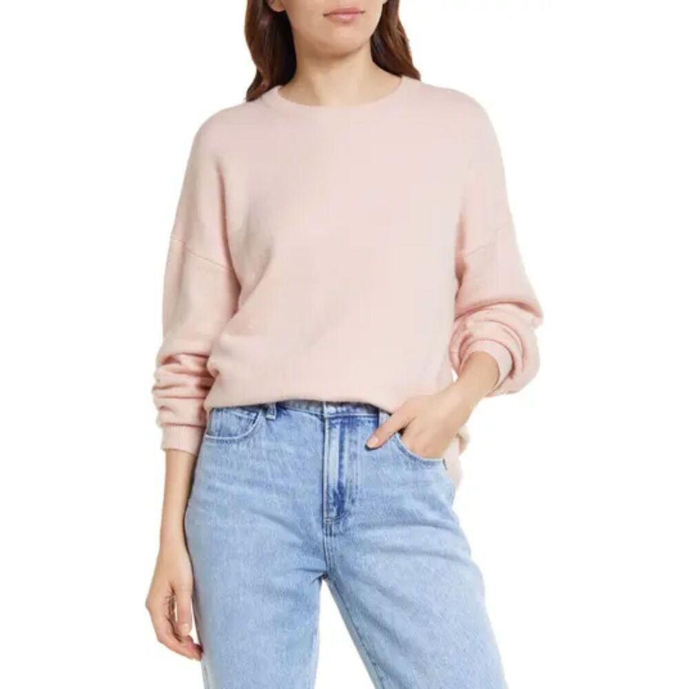 TREASURE & BOND Organic Cotton Blend Crewneck Sweater S Light Pink B19